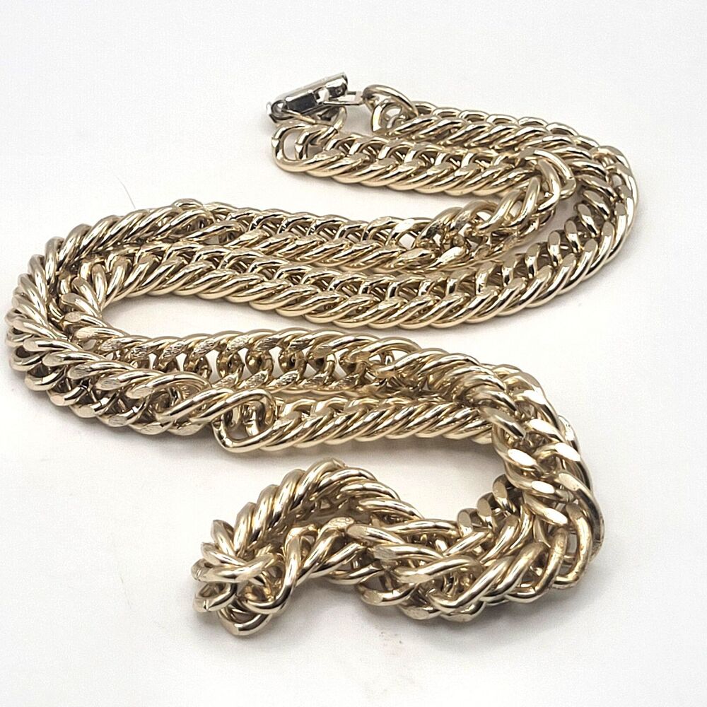 Vintage West Germany Gold Tone Layering Curb Chain Link Necklace Chunky 25in